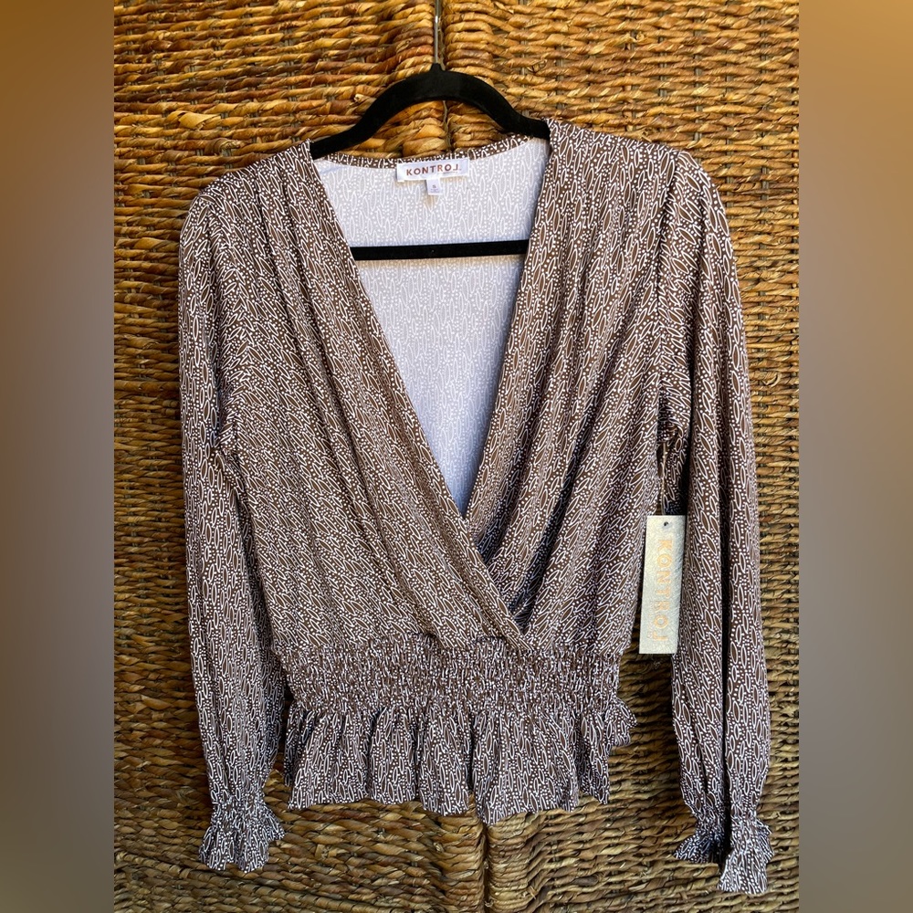 V neck brown blouse